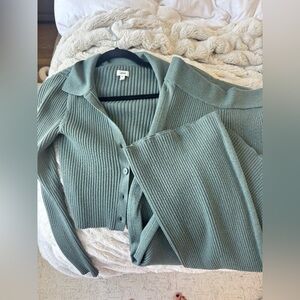 Aerie Sage Green Ribbed Cardigan Set